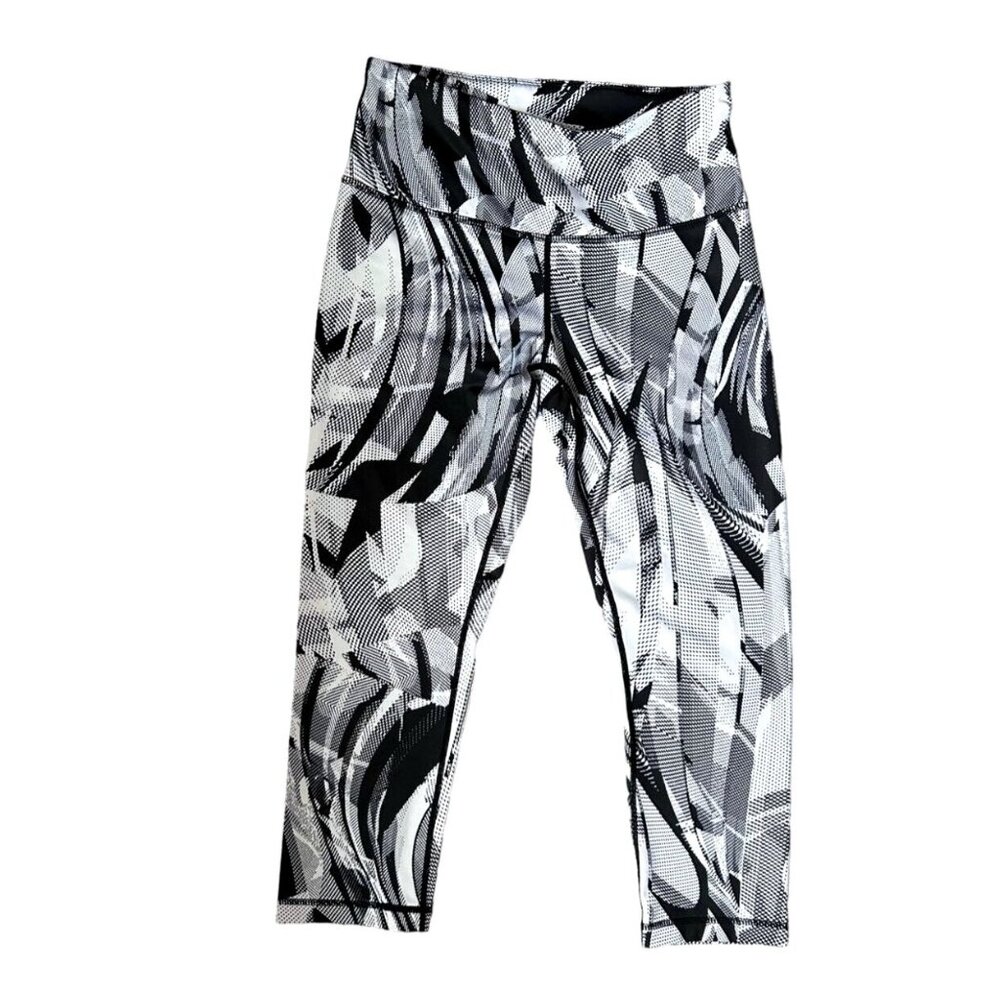 Z By Zella Black White Patterned Stretchy Active Cropped Leggings Size S
